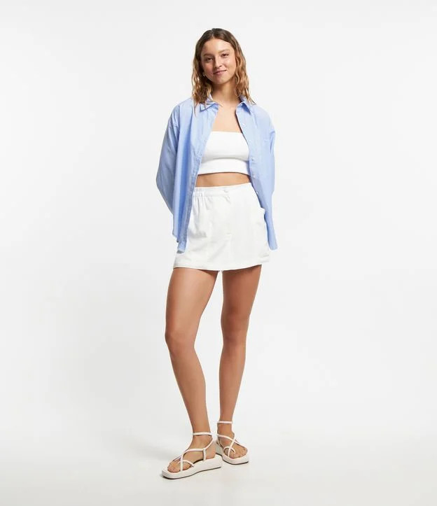 Camisa Alongada em Tricoline com Listras em Fio Tinto Azul | Renner (BR)