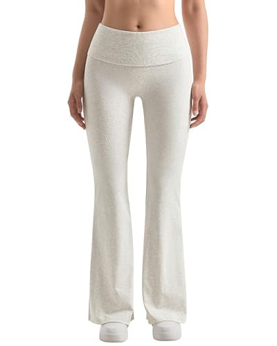 MOOSLOVER Women Flare Leggings Fold Over Bootcut Yoga Pants Casual Y2K Lounge Pants Comfy Cotton Leggings(XL, ​​Light Heather Grey​​) | Amazon (US)