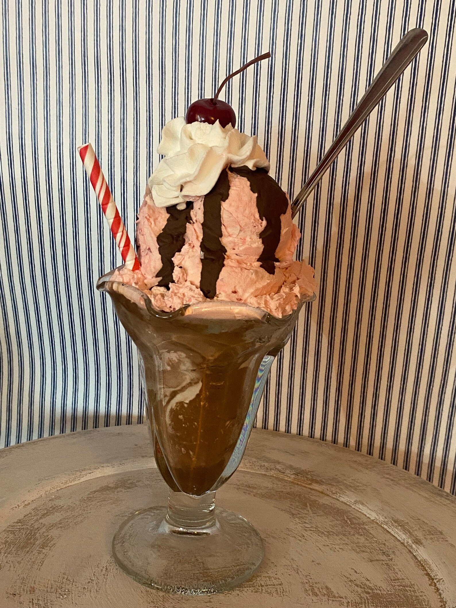 Faux Ice Cream Sundae Chocolate With Pink/strawberry Vintage Style Straw and Spoon-prop-display-s... | Etsy (US)