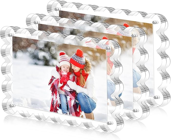 3 Pack Magnetic Acrylic Picture Frames 5x7 Inch - Freestanding Scalloped Magnet Photo Frame with ... | Amazon (US)