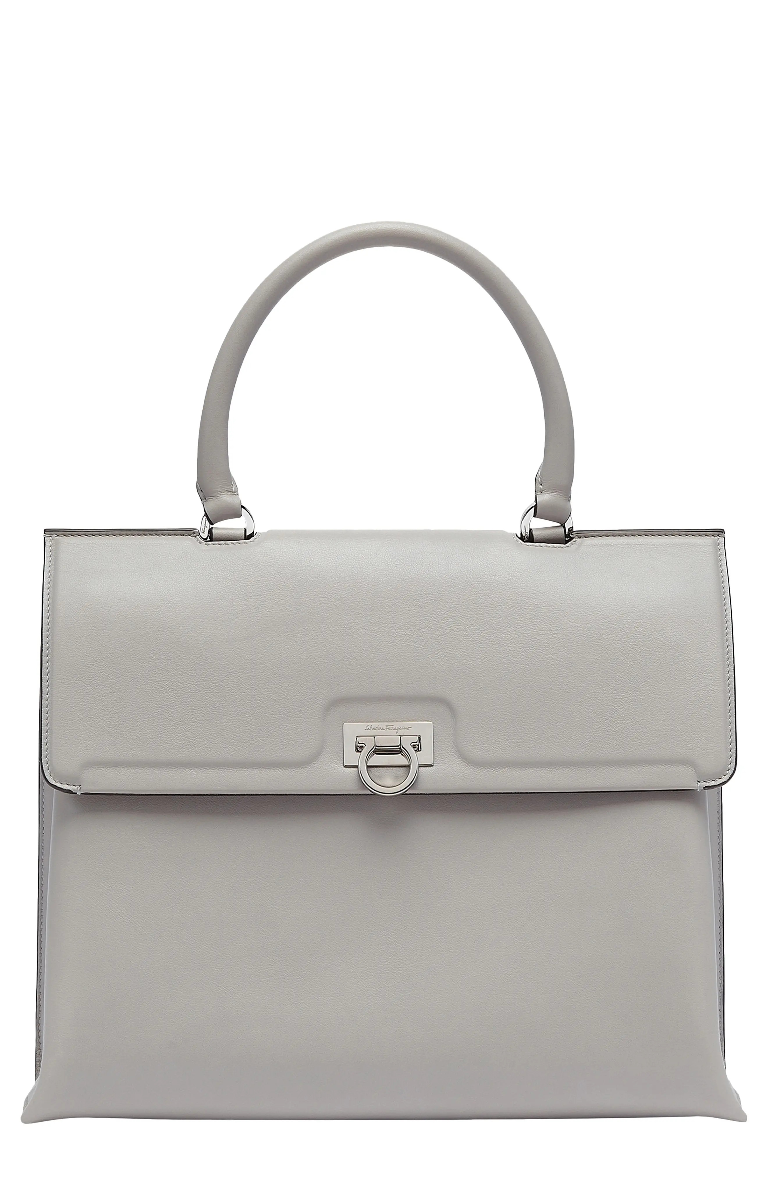 Salvatore Ferragamo Trifolio Leather Top Handle Bag in Rhinoceros Grey at Nordstrom | Nordstrom