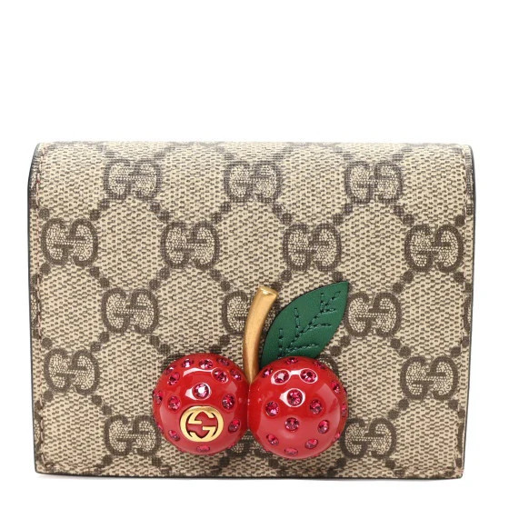Gucci GG Supreme Monogram Cherry Embellished Card Case Wallet Hibiscus Red 1902819 | FASHIONPHILE (US)