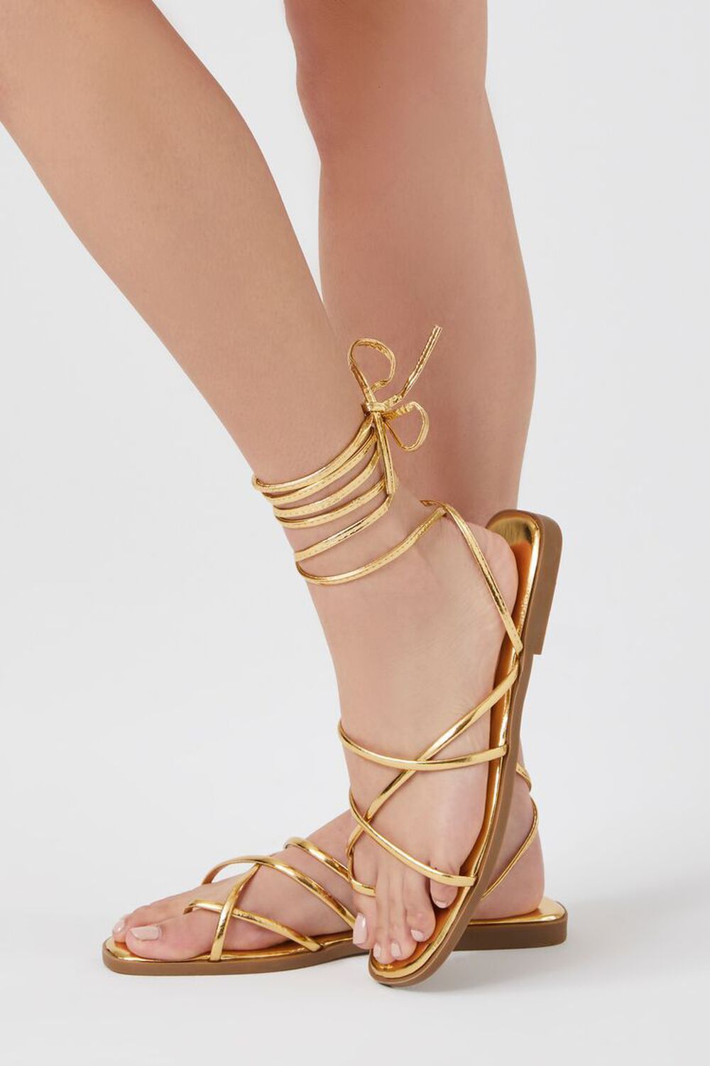 Metallic Strappy Lace-Up Sandals | Forever 21 (US)