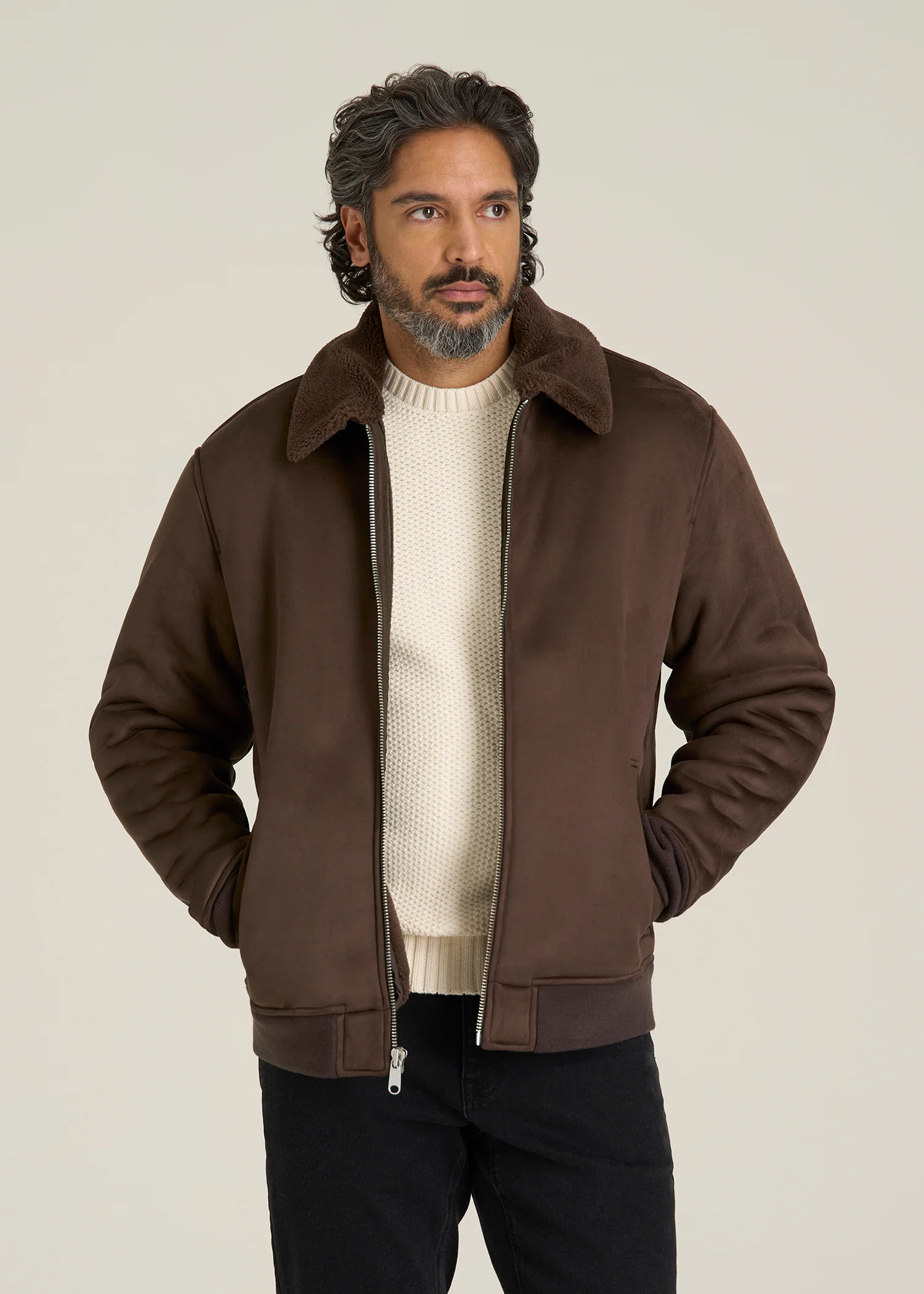Sherpa Bomber Jacket for Tall Men in Bison Brown | American Tall