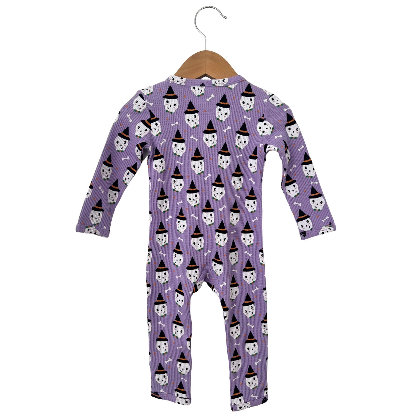 Organic Waffle Basic Zip Romper, Spooky Skeleton | SpearmintLOVE