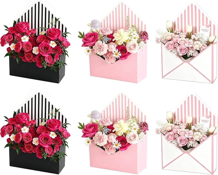 FYSUIMU 6Pcs Mother's Day Floral Envelope Box Empty Flower Stripe Paper Box Florist Bouquet Packa... | Amazon (US)