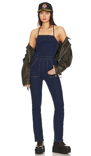 Macey Denim Jumpsuit in Dark Blue Wash | Revolve Clothing (Global)