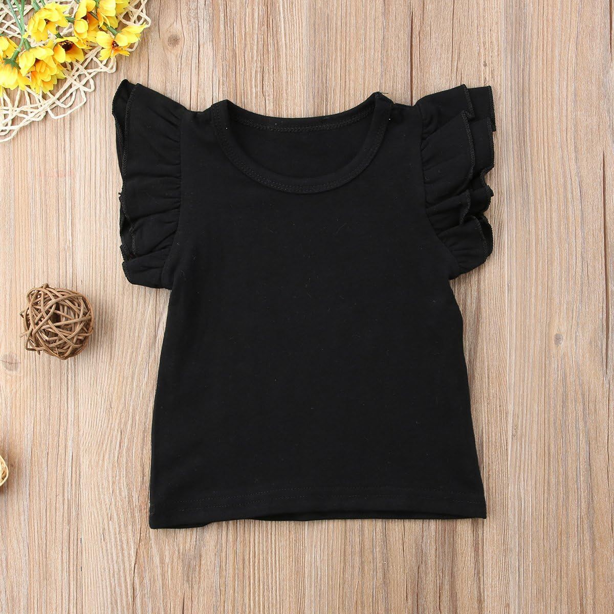 Mubineo Toddler Baby Girl Basic Plain Ruffle Sleeve Cotton T Shirts Tops Tee Clothes | Amazon (US)