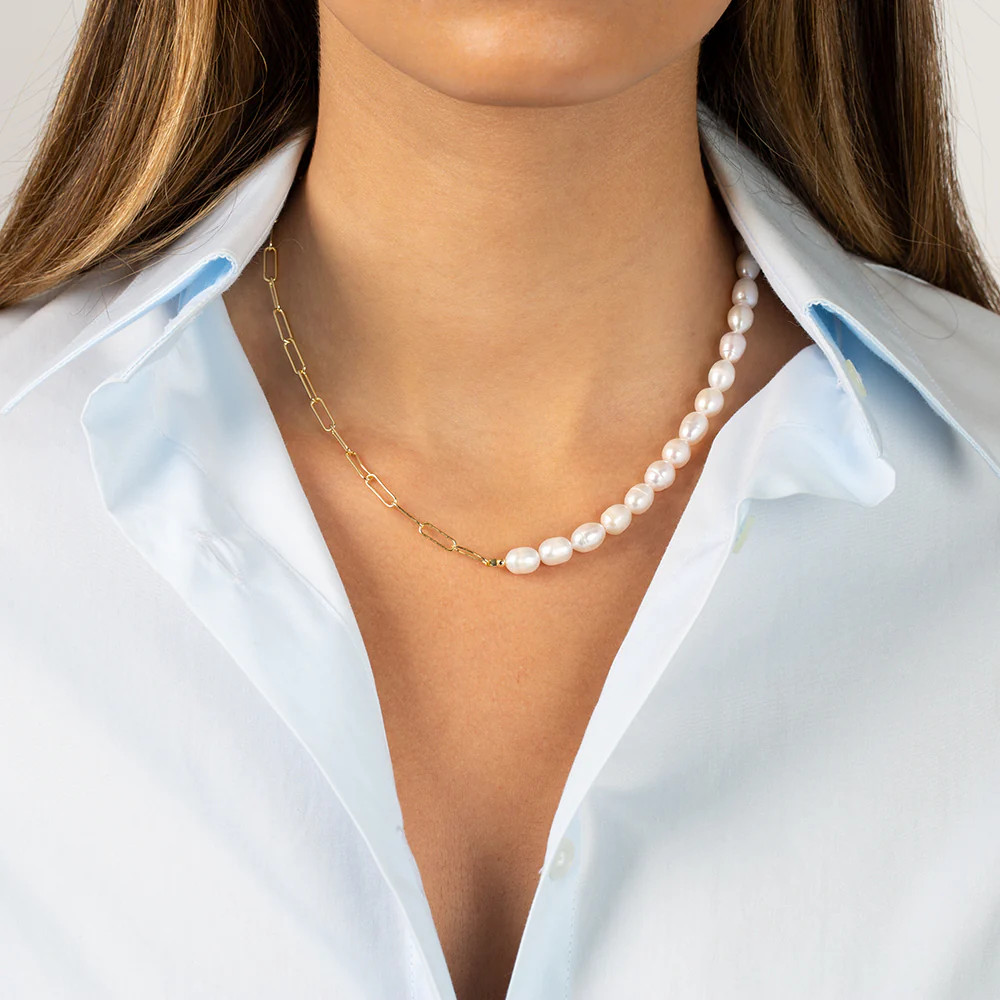 Pearl X Paperclip Chain Necklace | Adina Eden