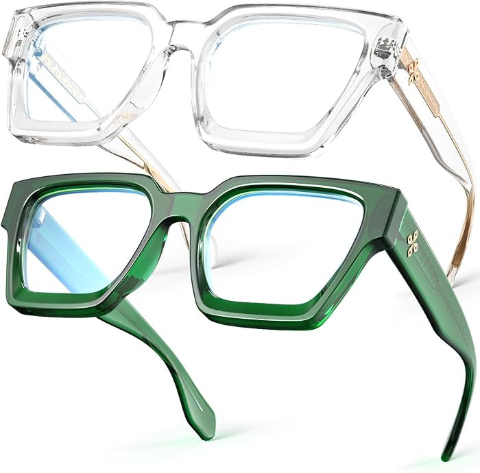 VISOONE 2 Pack Blue Light Blocking Glasses Rectangle Frame and Chic Preppy Look for Women Men RIV... | Amazon (US)