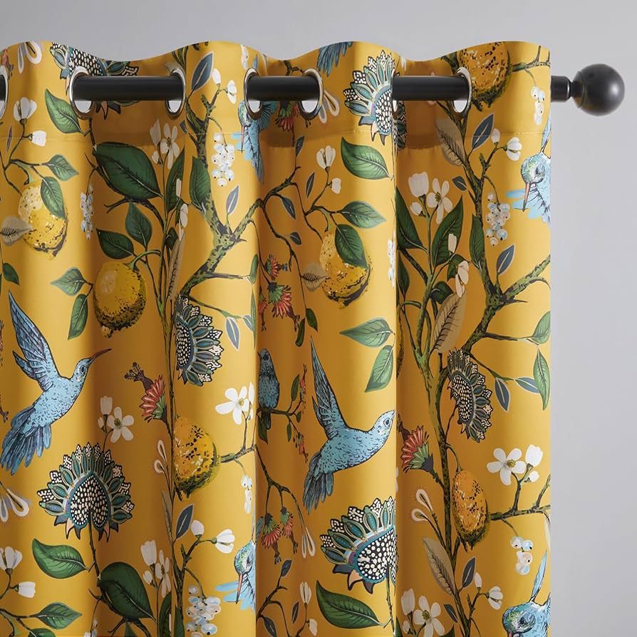 Topfinel Mustard Yellow Vintage Curtains & Drapes 84 Inches Long, Grommet Luxury Whimsical Floral... | Amazon (US)