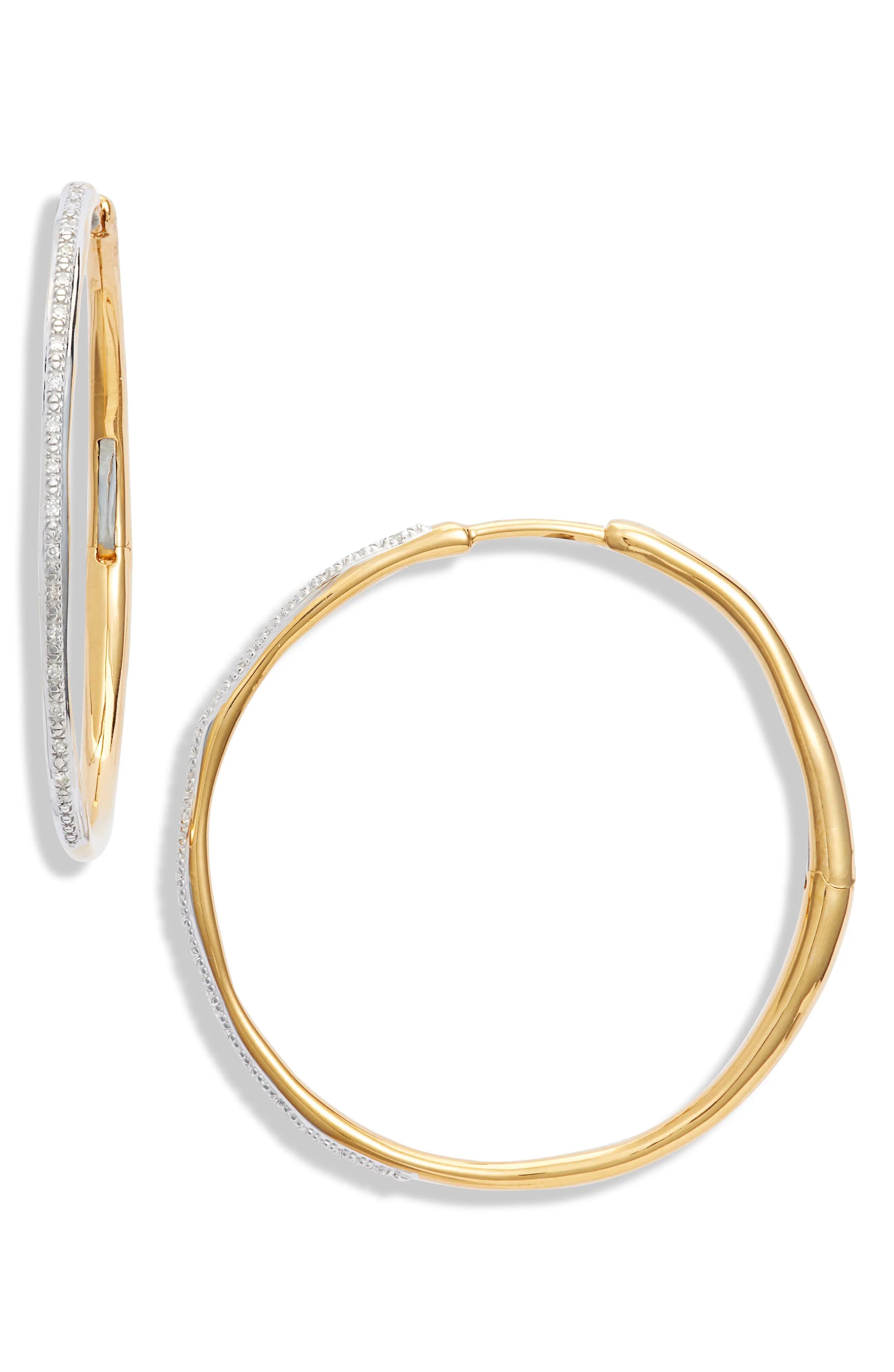 Monica Vinader Riva Large Diamond Hoop Earrings in 18Ct Gold Vermeil/st Silver at Nordstrom | Nordstrom