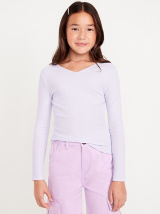 Long-Sleeve Ribbed V-Neck Top for Girls | Old Navy (US)