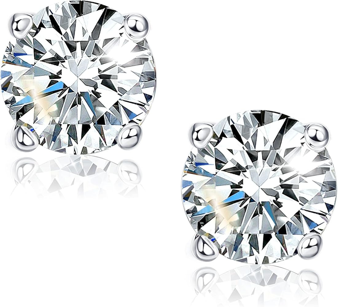 Jewenova Moissanite Stud Earrings, 0.6ct-3ct D Color VVS1 Clarity, Brilliant Round Cut Lab Create... | Amazon (US)