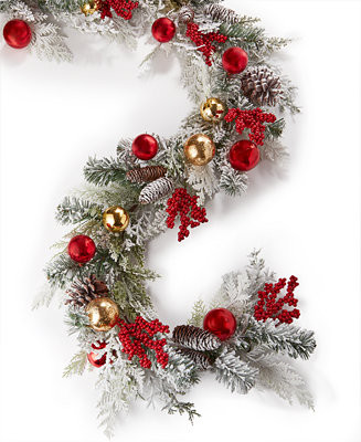 Holiday Lane Garland Green With Red Ornaments And Pine Cone Garland, Created for Macy's - Macy's | Macy's