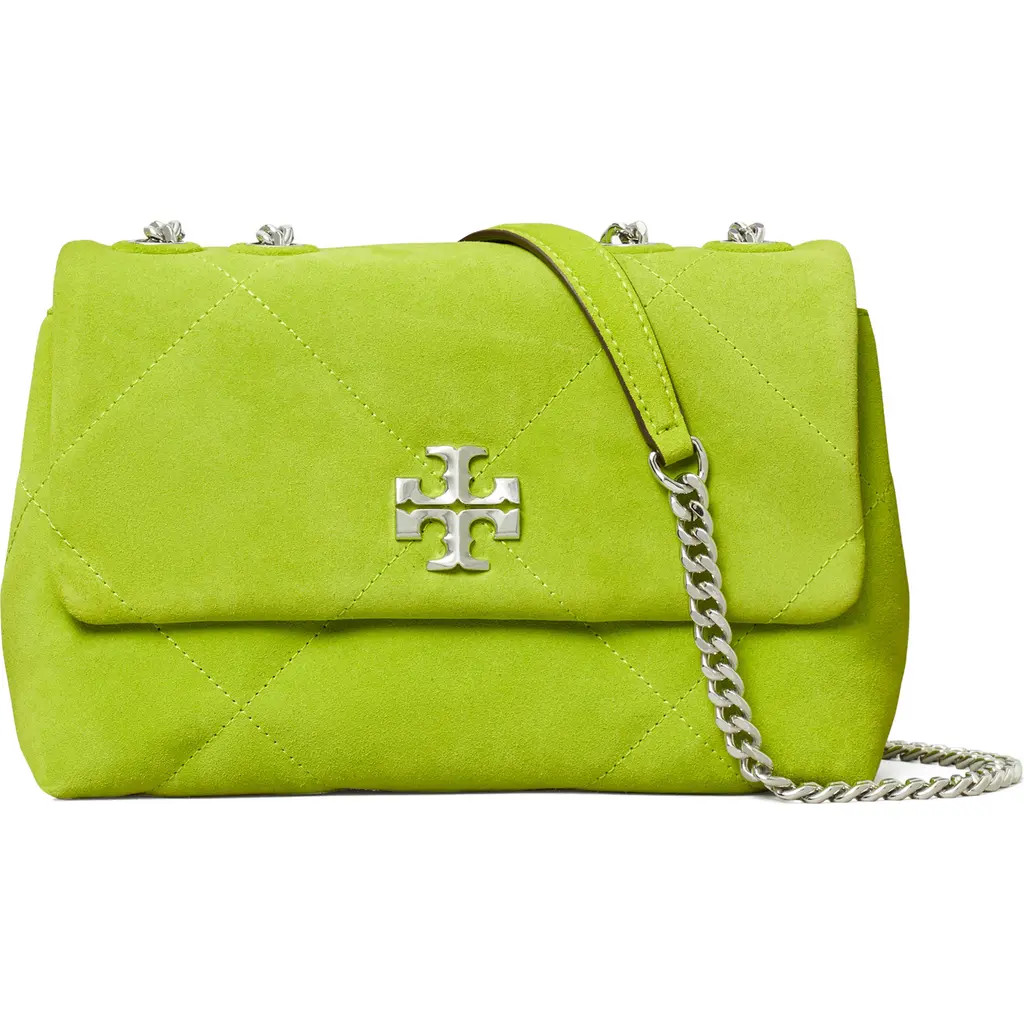 Tory Burch Small Kira Diamond Quilted Suede Convertible Shoulder Bag in Bitter Lime at Nordstrom | Nordstrom