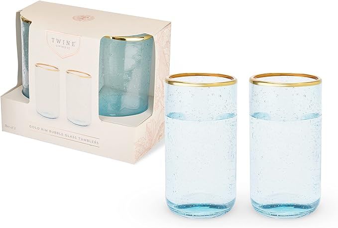 Twine Aqua Bubble Gold Rimmed Glass Tumblers - Tinted Water Drinking Glass, Kitchen Glassware Gla... | Amazon (US)