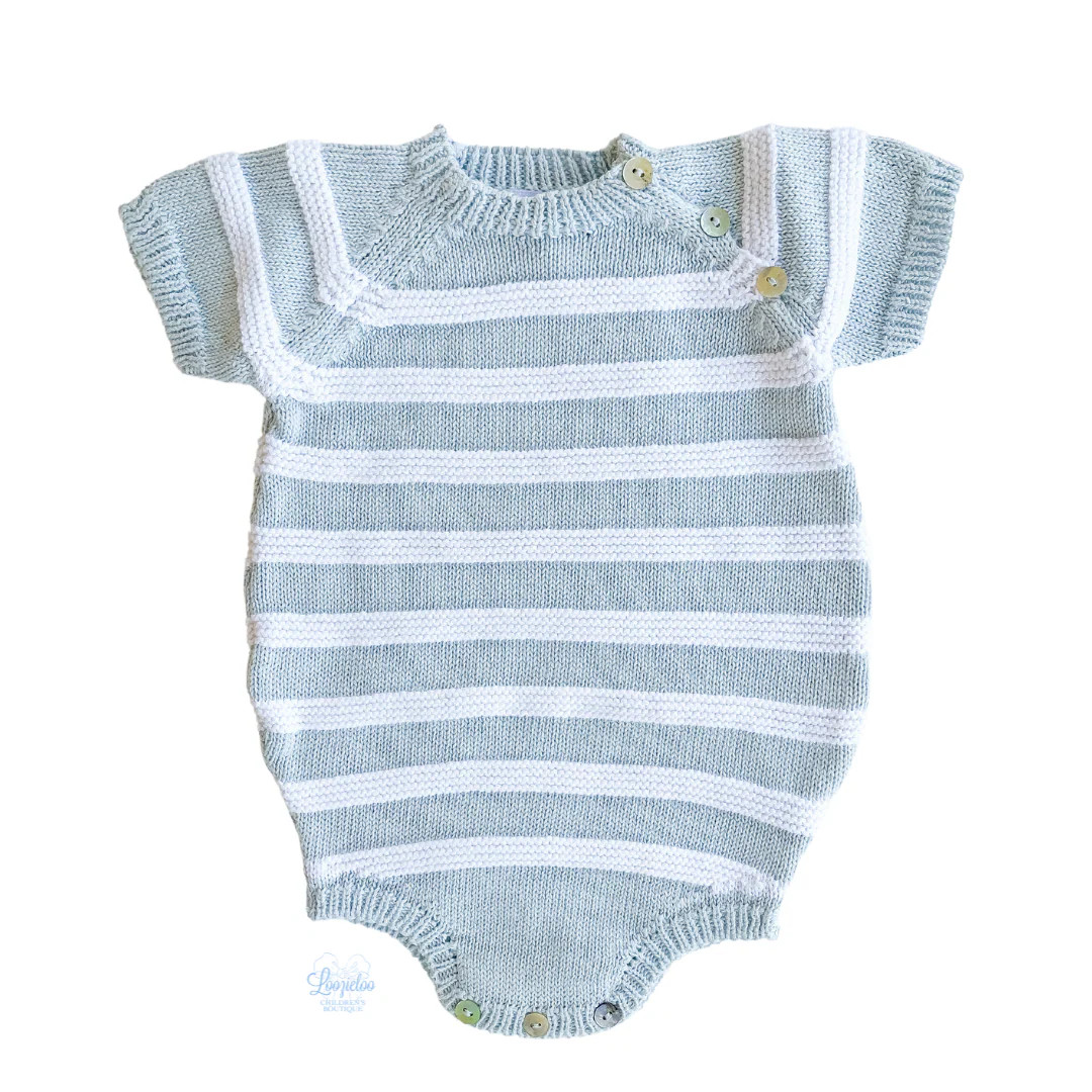 Blue Stripe Knitted Romper | Loozieloo
