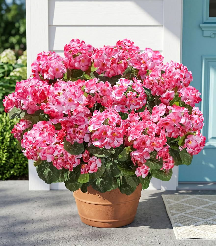Fake Geraniums Artificial Flowers for Outdoors Outside, 6 Bundles Pink Silk Geraniums Fake Flower... | Amazon (US)