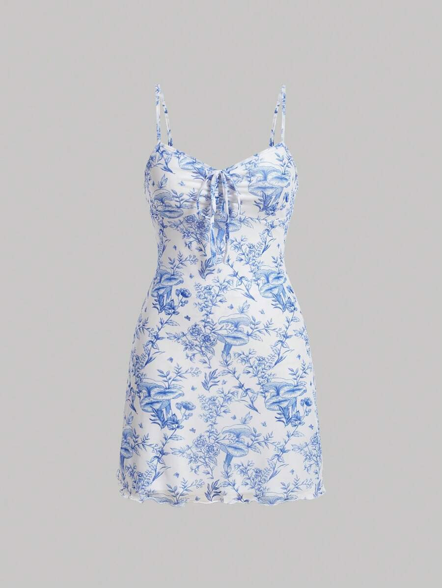 SHEIN MOD Floral Print Drawstring Front Cami Dress | SHEIN
