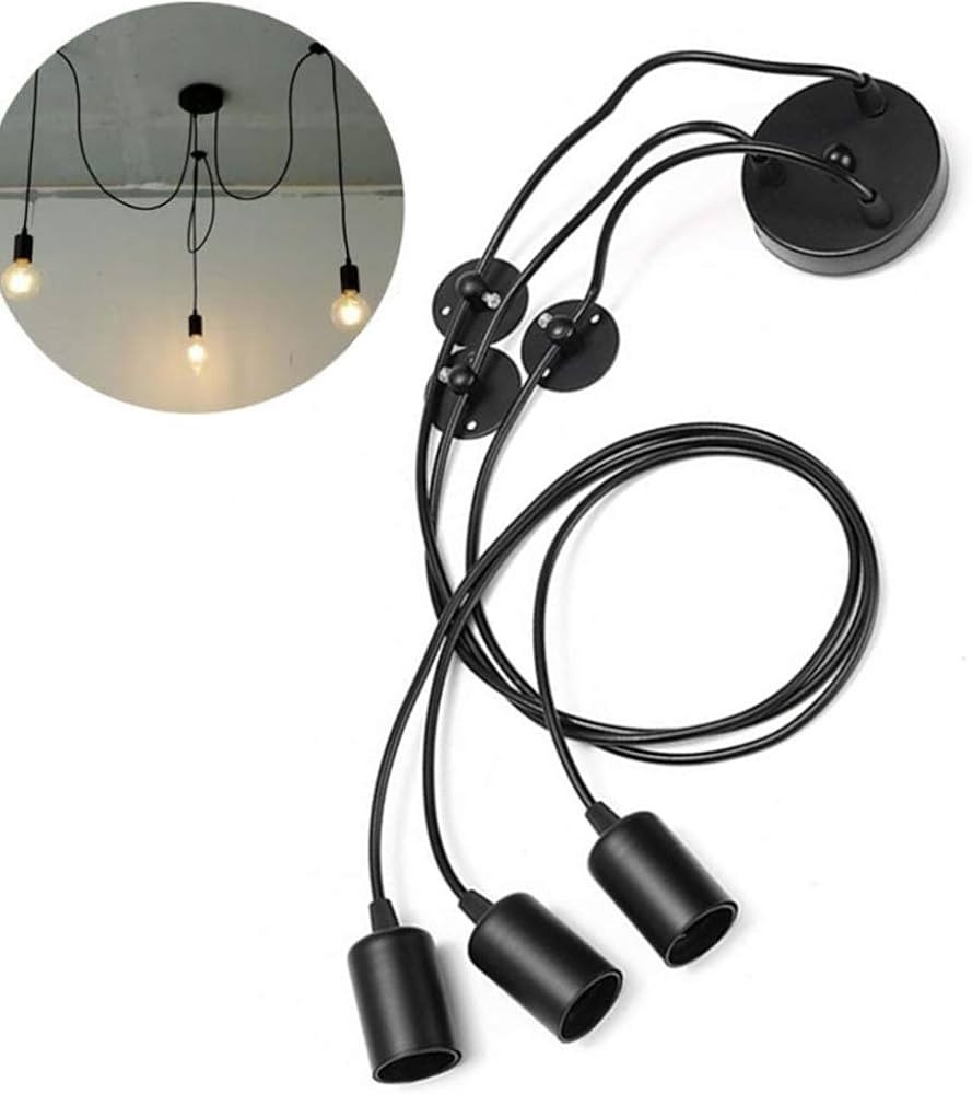 3 Heads Pendant Lamp Lighting Vintage Edison Triple Heads Adjustable DIY Ceiling Spider Lamp E27 ... | Amazon (US)