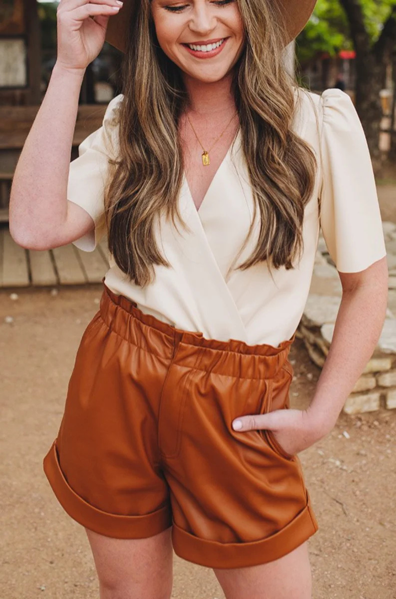 BuddyLove | Peyton Paperbag Vegan Leather Shorts | Mocha | BuddyLove