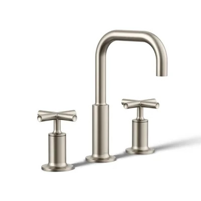 Kohler Purist Widespread Bathroom Faucet with Pop-Up Drain Assembly, 3-Hole High Arc Cross Handle Bathroom Sink Faucet, 1.2 gpm | Wayfair North America