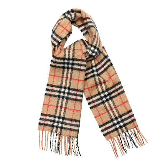Cashmere Giant Heritage Check Fringe Scarf Camel | FASHIONPHILE (US)