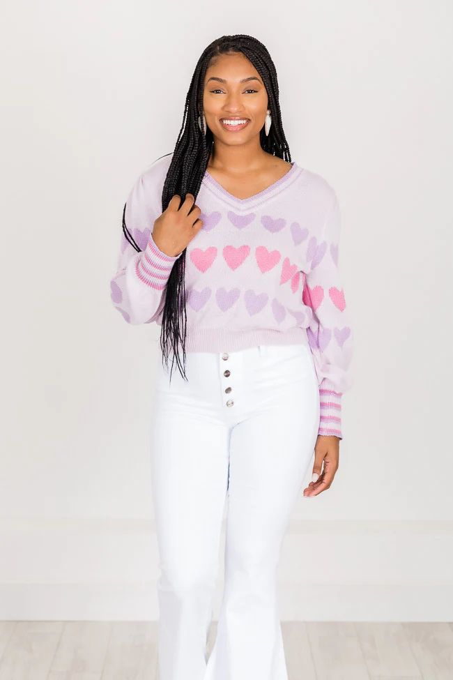 Heart On The Line Purple Heart Sweater | Pink Lily