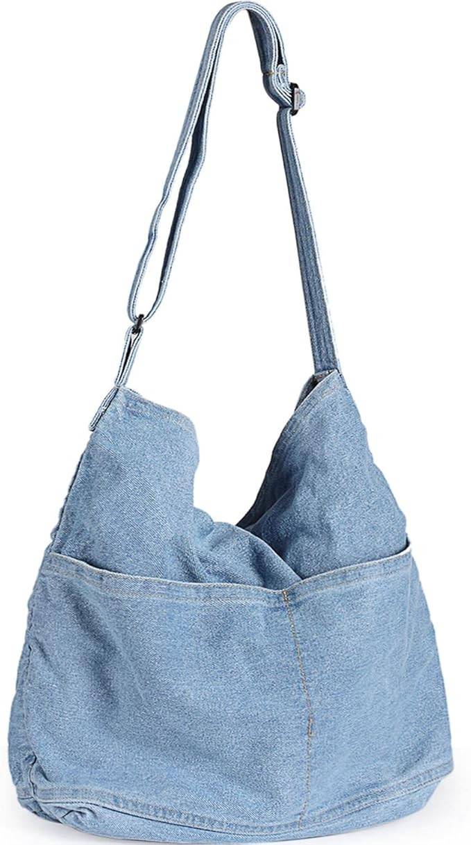 WantGor Canvas Crossbody Bag for Women Men, Large Shoulder Tote Bag Work Handbag Casual Hobo Bags | Amazon (US)
