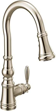 Moen Weymouth Polished Nickel Shepherd's Hook Pulldown Kitchen Faucet Featuring Metal Wand with P... | Amazon (US)