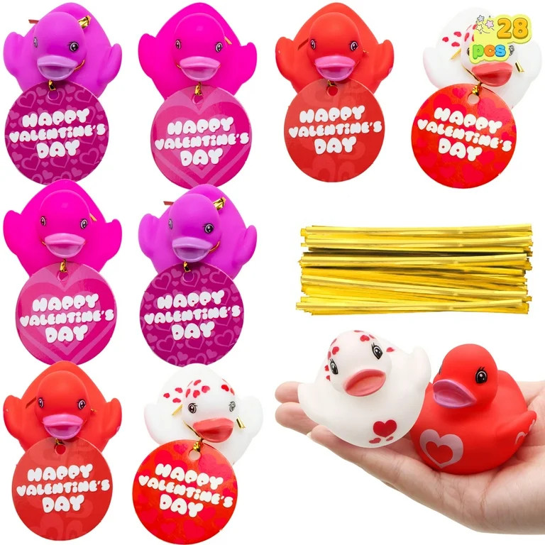 JOYIN 28 Pcs Toddler Valentines Day Gifts for Kids Cards Mini Rubber Ducks Bath Toys in Gifts Bul... | Walmart (US)