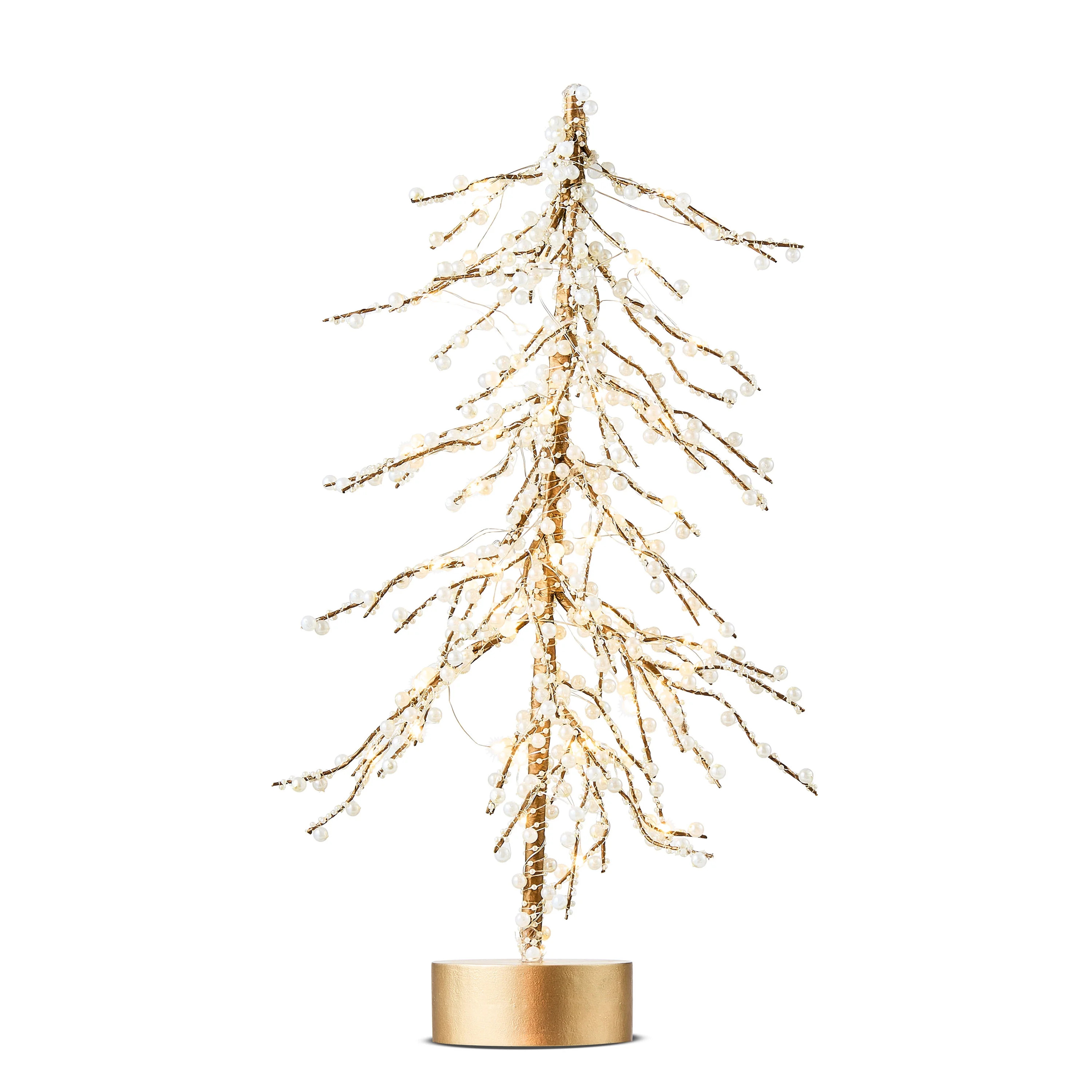Gold and White Light-Up LED Pearl Christmas Tree Decoration, 18", by My Texas House | Walmart (US)