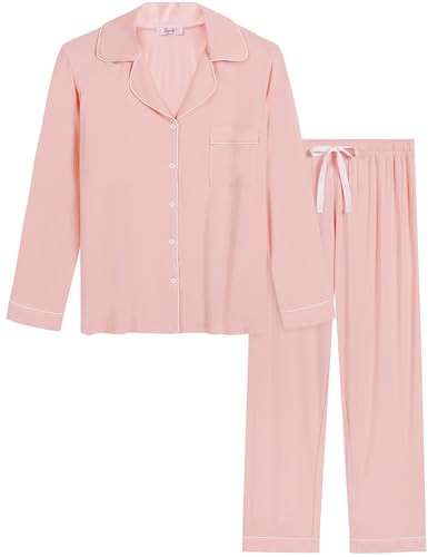 Amorbella Womens Soft Bamboo Pajama Sets Button Down Long Sleeve Pj Pants Set Sleepwear | Amazon (UK)