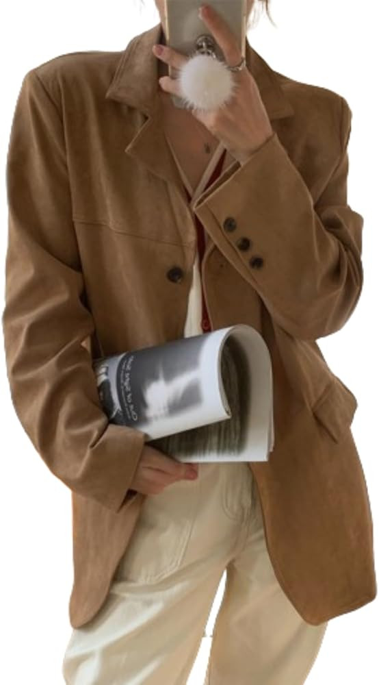 RICHTRUE Old Money Aesthetic Winter Brown Faux Leather Jacket Women Fall Fashion 2024 Trendy Sued... | Amazon (US)