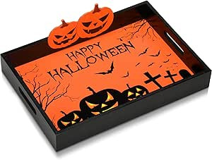 Halloween Serving Tray with Handles Halloween Decorative Trays Pumpkin Platters Rustic Decoration... | Amazon (US)