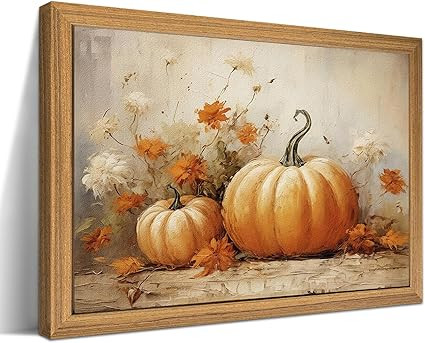 Framed Vintage Halloween Pumpkin Wall Art – 3D Texture Harvest Pumpkins Pictures Fall Wall Deco... | Amazon (US)