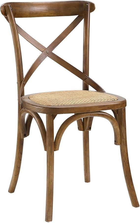 Modway Gear Rustic Modern Farmhouse Elm Wood Rattan Dining Chair in Walnut | Amazon (US)