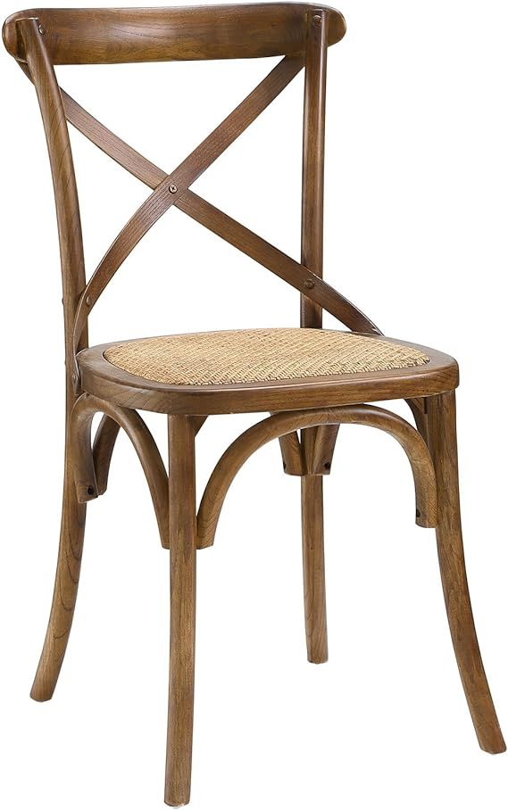 Modway Gear Rustic Modern Farmhouse Elm Wood Rattan Dining Chair in Walnut | Amazon (US)