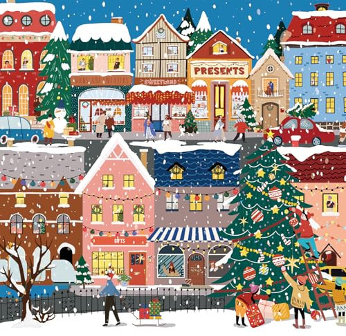 Naturelish 1000 Piece Christmas Puzzle for Adults, Festive Winter Village Jigsaw Puzzle with Glitter Snow Effect, Holiday Street Scene Puzzle, Perfect for Christmas Fun, 24 x 24 Inches | Amazon (US)
