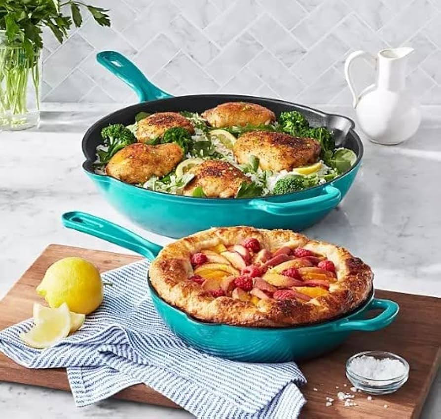 Member's Mark 2-Piece Enamel Cast Iron Skillet Set (Cast Iron, Teal) | Amazon (US)