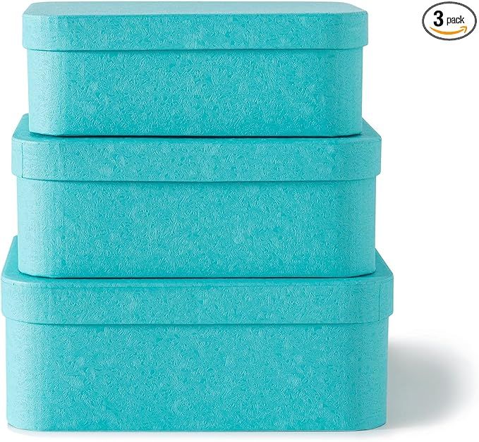 Soul & Lane Set of 3 Textured Blue Boxes with Rounded Edges - Decorative Cardboard Boxes with Lid... | Amazon (US)