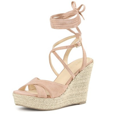 BLISSFUL STEP Women's Lace Up Espadrilles Platform Heels Wedge Sandals 6.5 Pink | Target