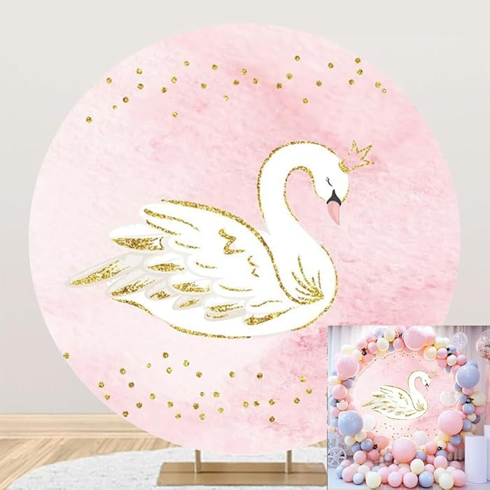 Leyiyi 7.2x7.2ft White Swan Round Backdrop Cover Golden Glitter Dots Photography Backdrop Golden ... | Amazon (US)