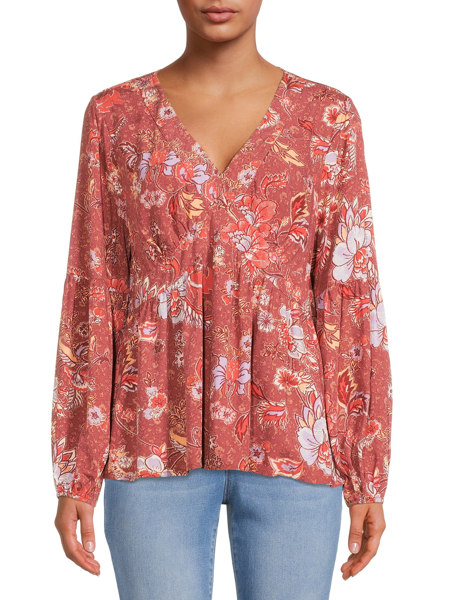 LA Threads Women's V-Neck Peplum Top with Long Sleeves | Walmart (US)