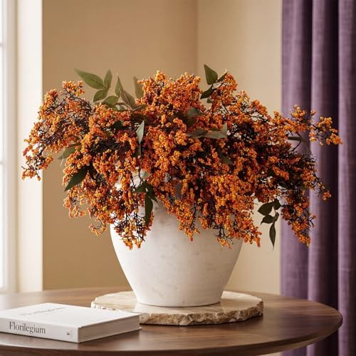 Dingion 3 Pcs 43 Inch Orange Berry Stem for Vase Fall Artificial Faux Sedum Berry Stems Autumn Re... | Amazon (US)