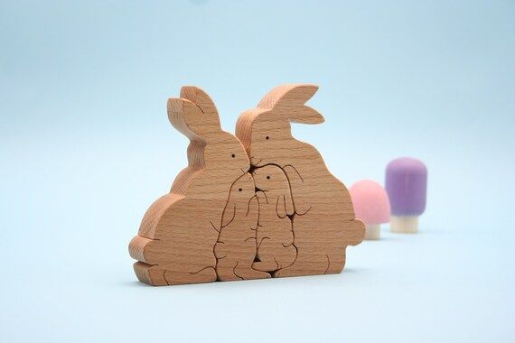 Wooden bunny family puzzle toy Easter bunny Montessori toddler toys Waldorf baby Family present M... | Etsy (US)