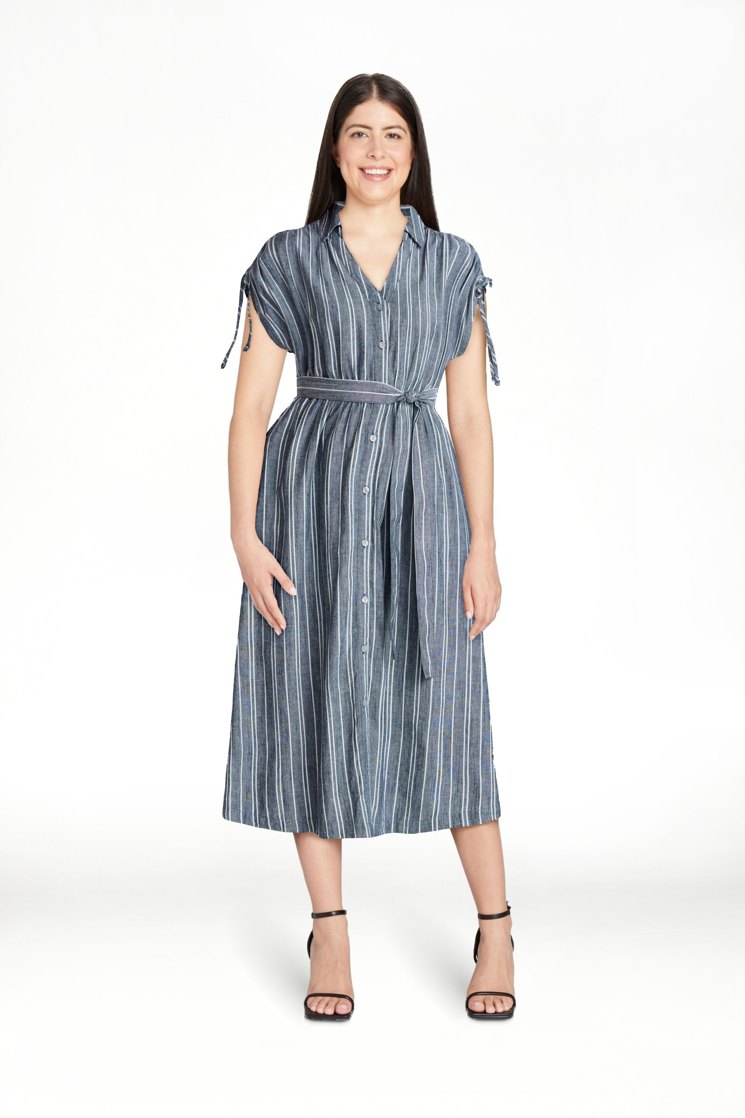 Time and Tru Women's Short Sleeve Midi Linen Shirt Dress, Sizes XS-XXXL | Walmart (US)