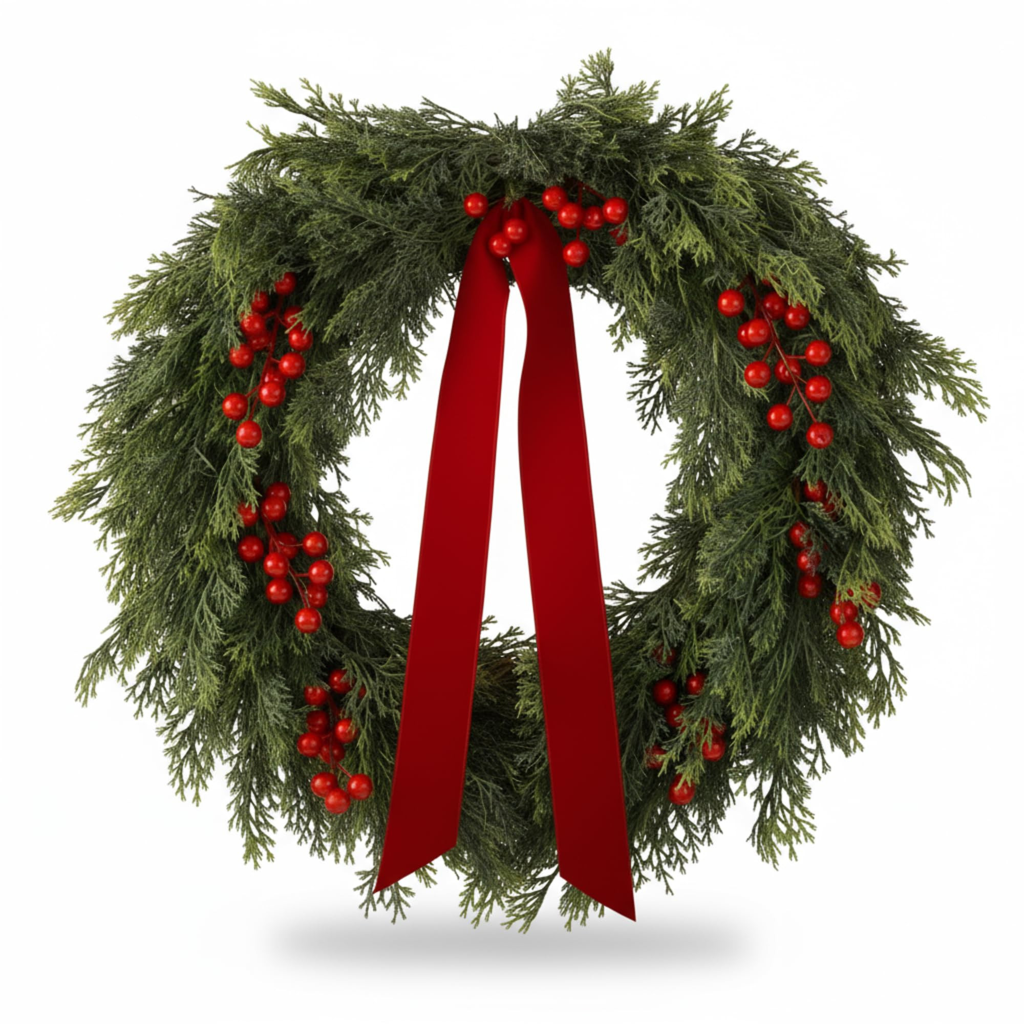 24'' Artificial Cedar Wreath for Front Door Christmas Wreaths Faux Cedar Decorated with Berry and... | Amazon (US)