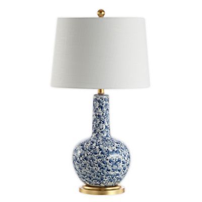 JONATHAN Y Chinois LED Table Lamp in Blue with Linen shade | Bed Bath & Beyond